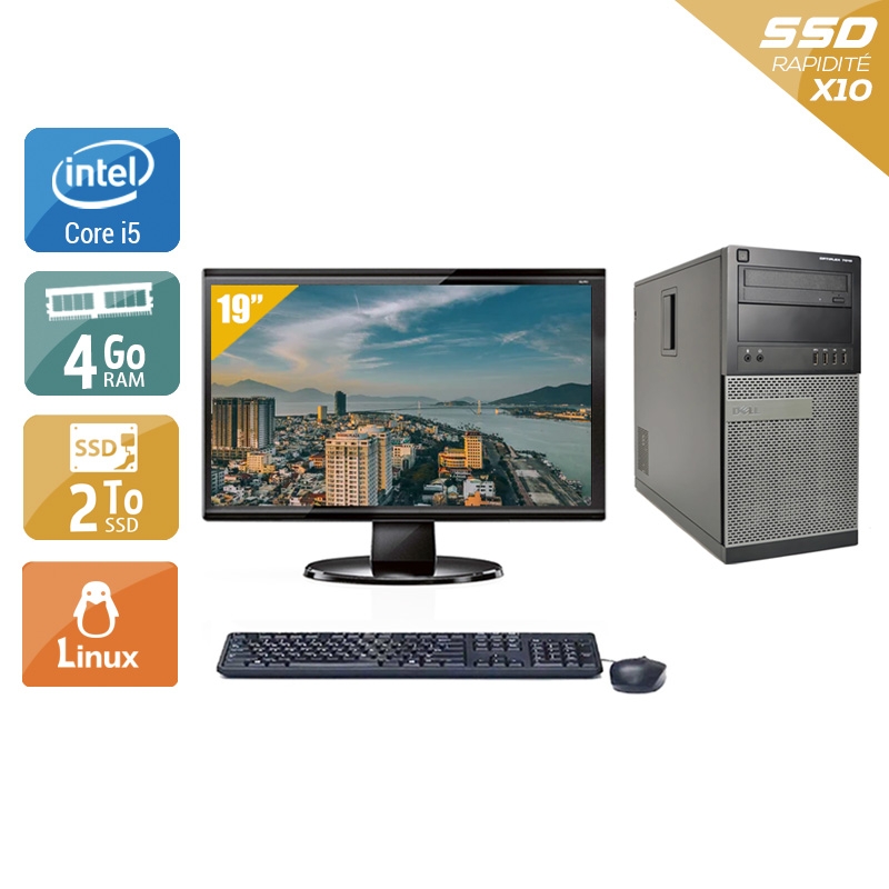 Dell Optiplex 990 Tower i5 avec Écran 19 pouces 4Go RAM 2To SSD Linux