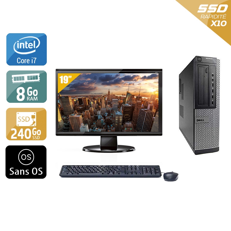Dell Optiplex 790 Desktop i7 avec Écran 19 pouces 8Go RAM 240Go SSD Sans OS