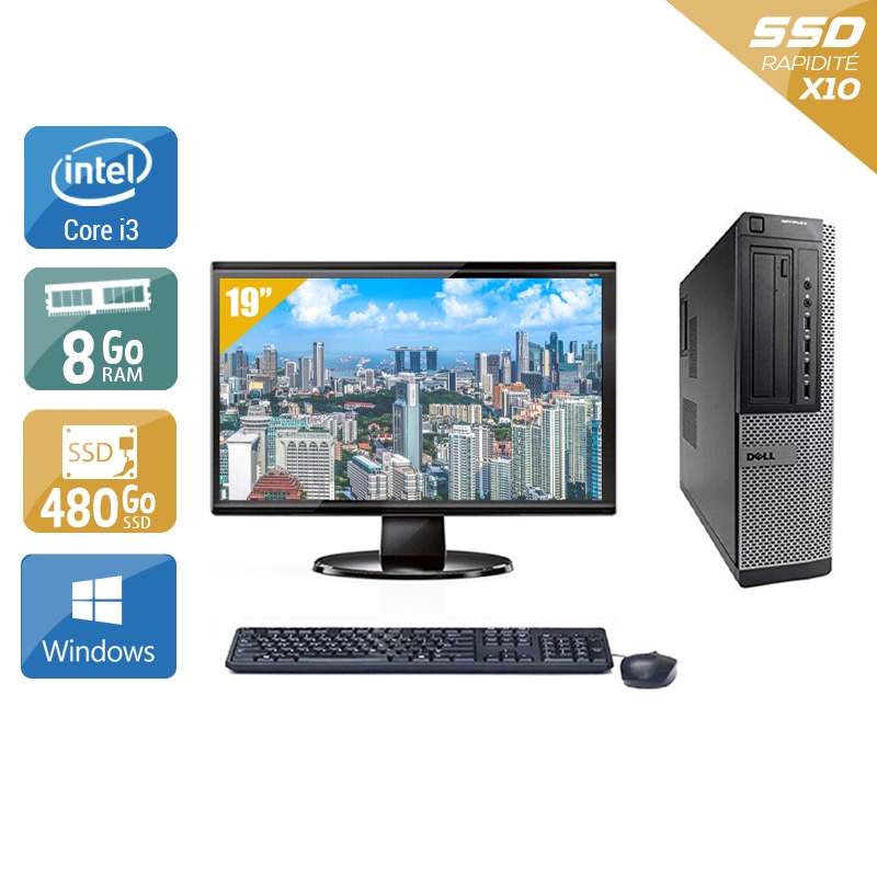 Dell Optiplex 9010 Desktop i3 avec Écran 19 pouces 8Go RAM 480Go SSD Windows 10