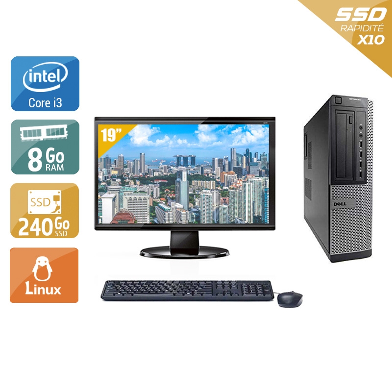 Dell Optiplex 9010 Desktop i3 avec Écran 19 pouces 8Go RAM 240Go SSD Linux