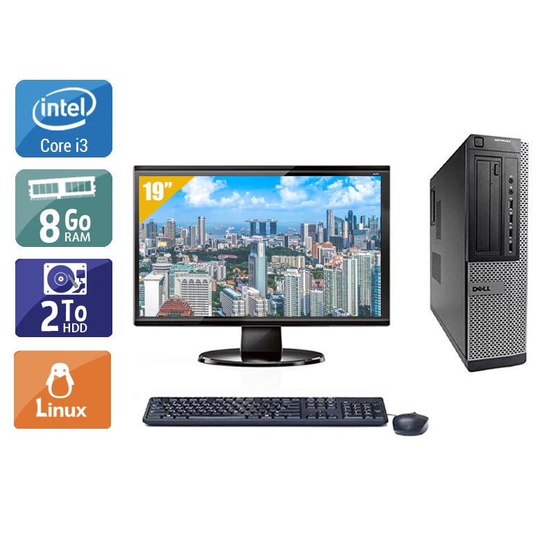 Dell Optiplex 9010 Desktop i3 avec Écran 19 pouces 8Go RAM 2To HDD Linux