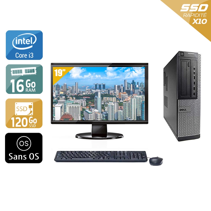 Dell Optiplex 9010 Desktop i3 avec Écran 19 pouces 16Go RAM 120Go SSD Sans OS