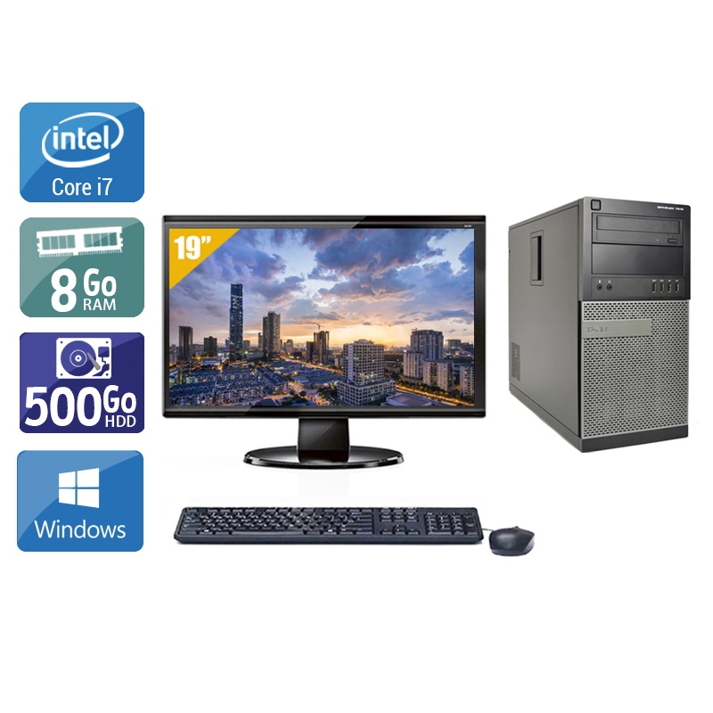 Dell Optiplex 990 Tower i7 avec Écran 19 pouces 8Go RAM 500Go HDD Windows 10