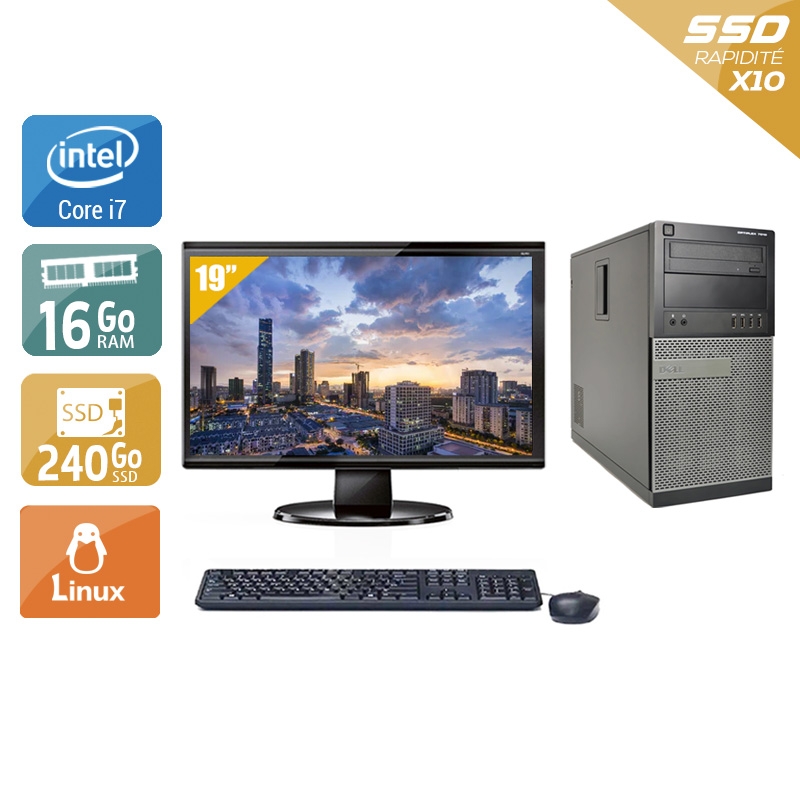 Dell Optiplex 990 Tower i7 avec Écran 19 pouces 16Go RAM 240Go SSD Linux