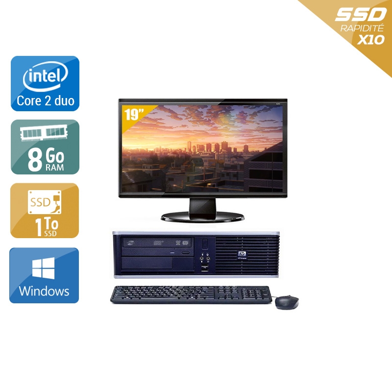 HP Compaq dc7900 SFF Core 2 Duo avec Écran 19 pouces 8Go RAM 1To SSD Windows 10