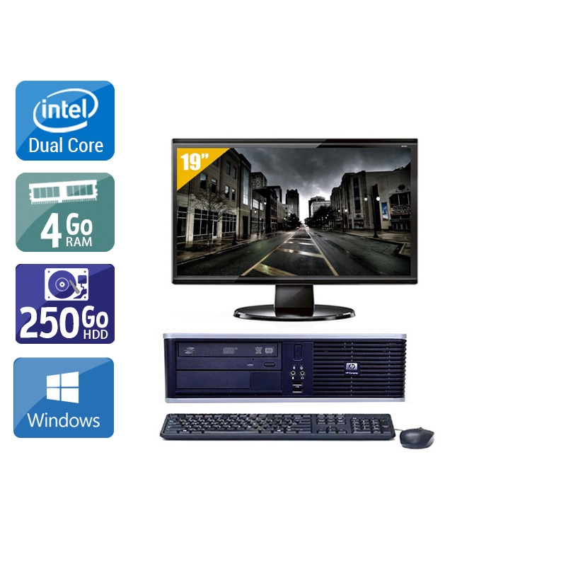 HP Compaq dc7900 SFF Dual Core avec Écran 19 pouces 4Go RAM 250Go HDD Windows 10