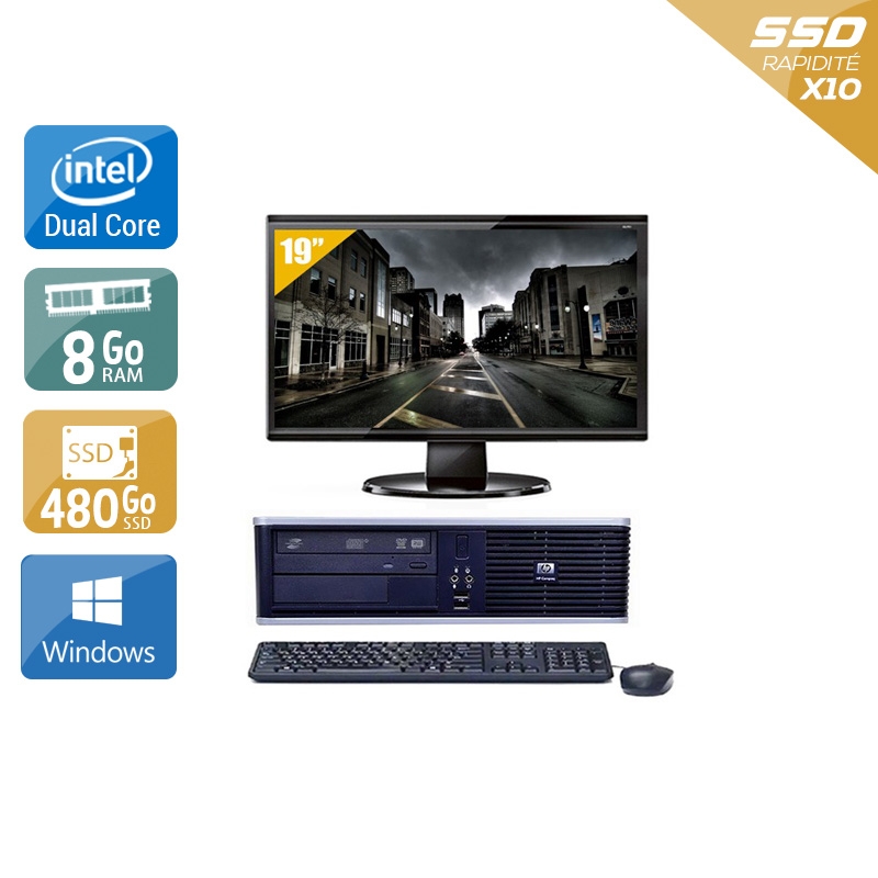 HP Compaq dc7900 SFF Dual Core avec Écran 19 pouces 8Go RAM 480Go SSD Windows 10