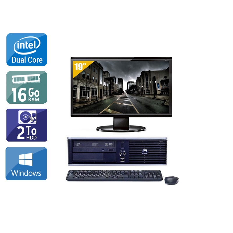 HP Compaq dc7900 SFF Dual Core avec Écran 19 pouces 16Go RAM 2To HDD Windows 10