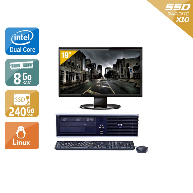 HP Compaq dc7900 SFF Dual Core avec Écran 19 pouces 8Go RAM 240Go SSD Linux
