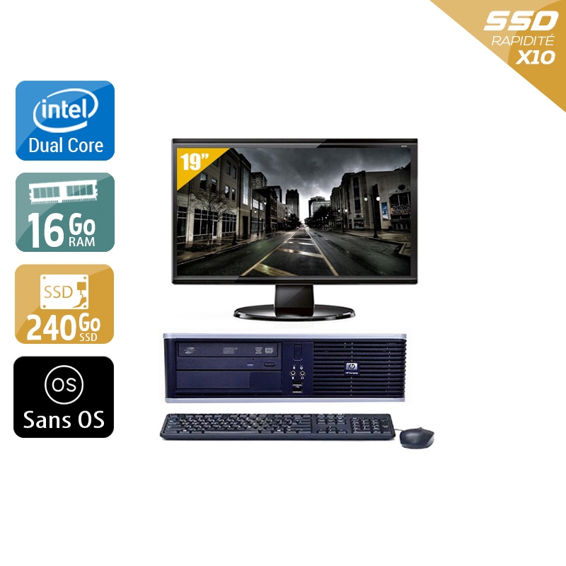 HP Compaq dc7900 SFF Dual Core avec Écran 19 pouces 16Go RAM 240Go SSD Sans OS