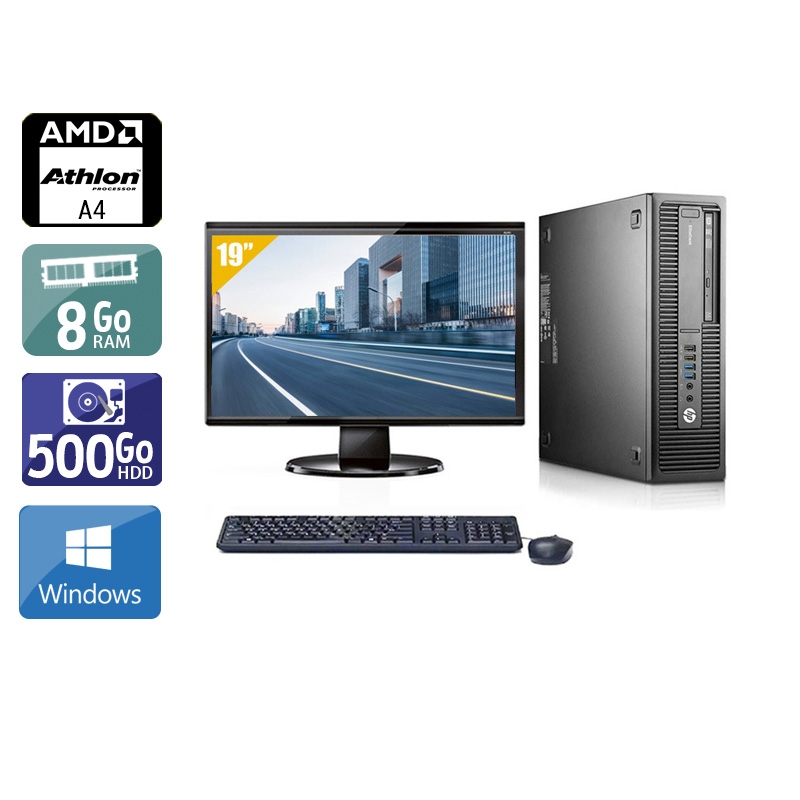 HP EliteDesk 705 G1 SFF AMD A4 avec Écran 19 pouces 8Go RAM 500Go HDD Windows 10