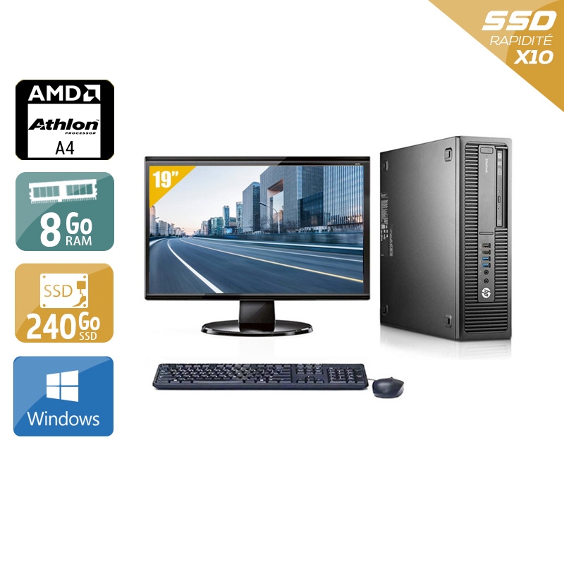 HP EliteDesk 705 G1 SFF AMD A4 avec Écran 19 pouces 8Go RAM 240Go SSD Windows 10