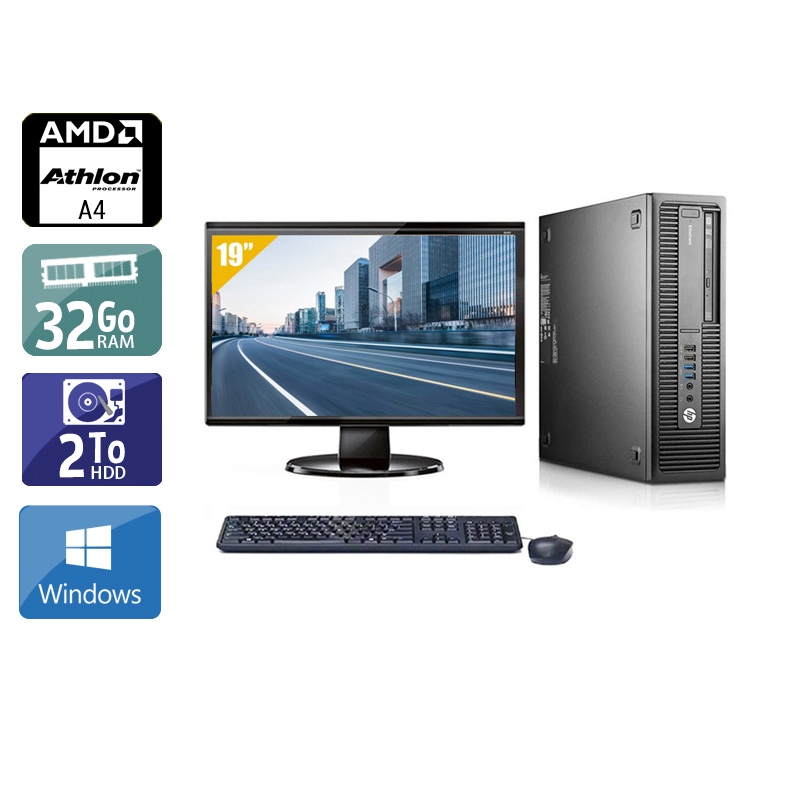 HP EliteDesk 705 G1 SFF AMD A4 avec Écran 19 pouces 32Go RAM 2To HDD Windows 10