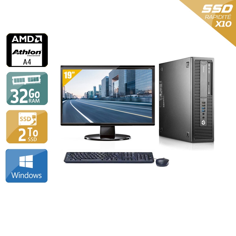 HP EliteDesk 705 G1 SFF AMD A4 avec Écran 19 pouces 32Go RAM 2To SSD Windows 10