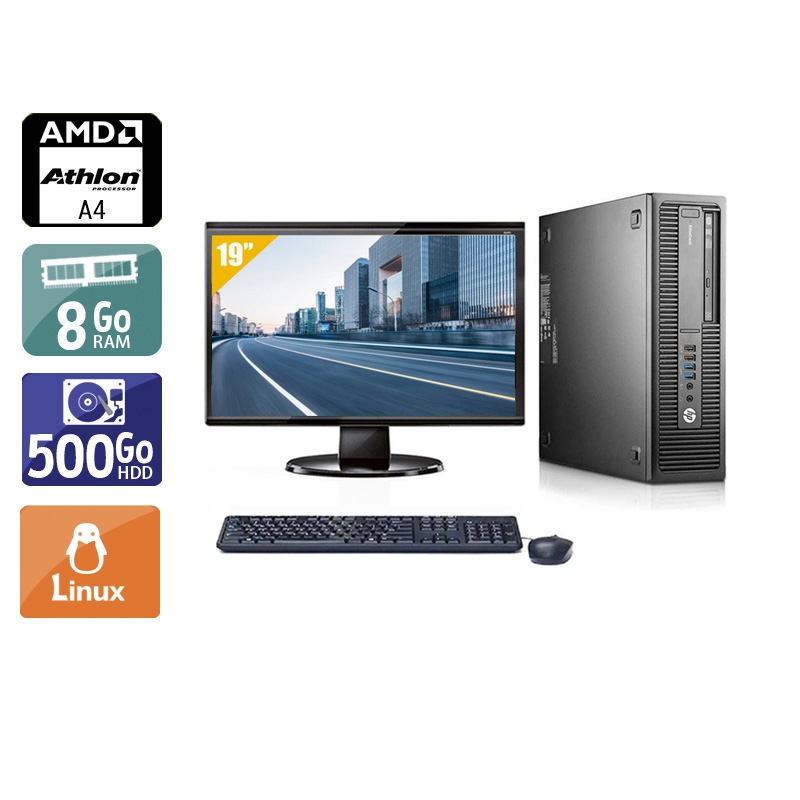 HP EliteDesk 705 G1 SFF AMD A4 avec Écran 19 pouces 8Go RAM 500Go HDD Linux