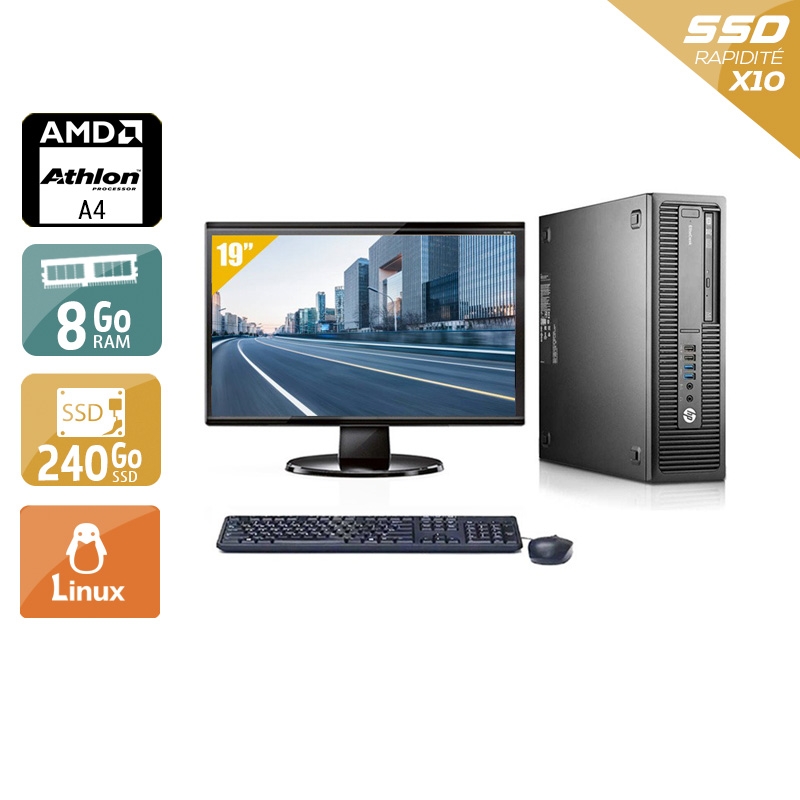 HP EliteDesk 705 G1 SFF AMD A4 avec Écran 19 pouces 8Go RAM 240Go SSD Linux