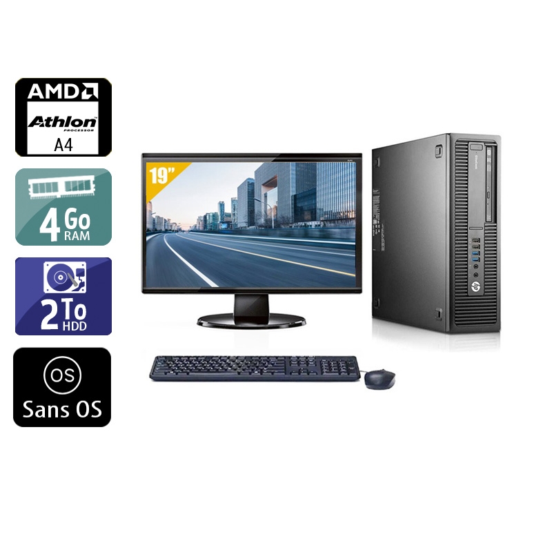HP EliteDesk 705 G1 SFF AMD A4 avec Écran 19 pouces 4Go RAM 2To HDD Sans OS