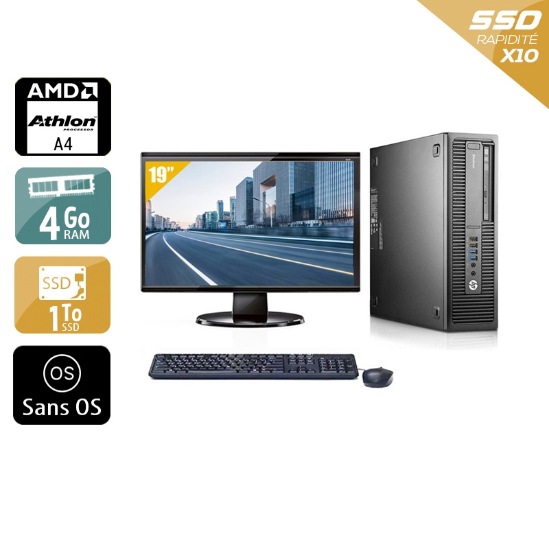 HP EliteDesk 705 G1 SFF AMD A4 avec Écran 19 pouces 4Go RAM 1To SSD Sans OS