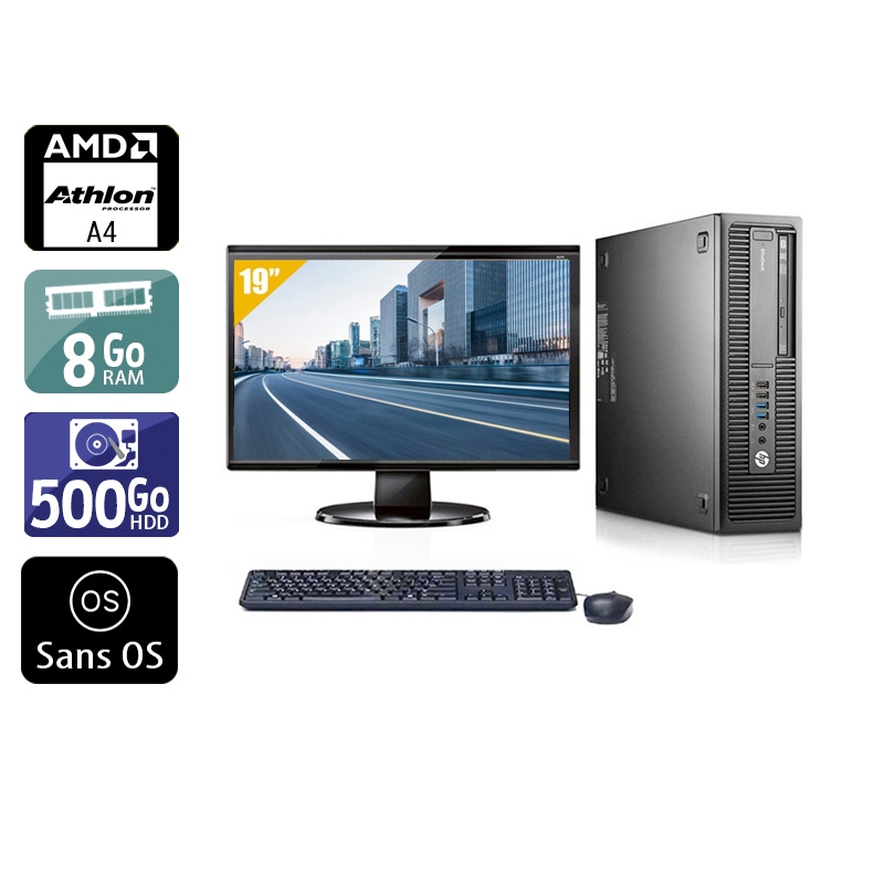 HP EliteDesk 705 G1 SFF AMD A4 avec Écran 19 pouces 8Go RAM 500Go HDD Sans OS