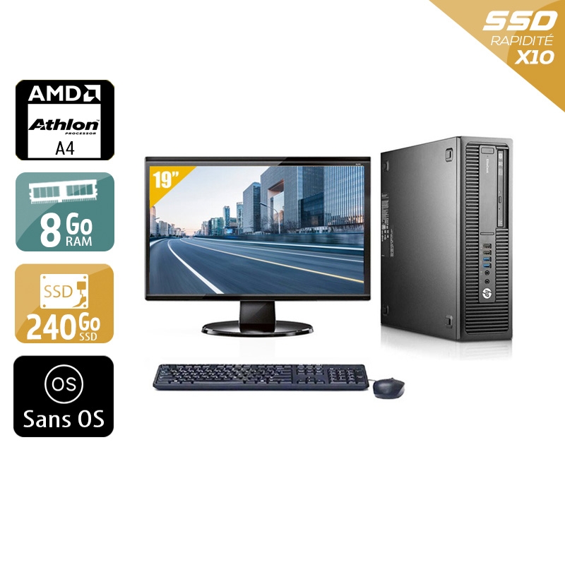 HP EliteDesk 705 G1 SFF AMD A4 avec Écran 19 pouces 8Go RAM 240Go SSD Sans OS