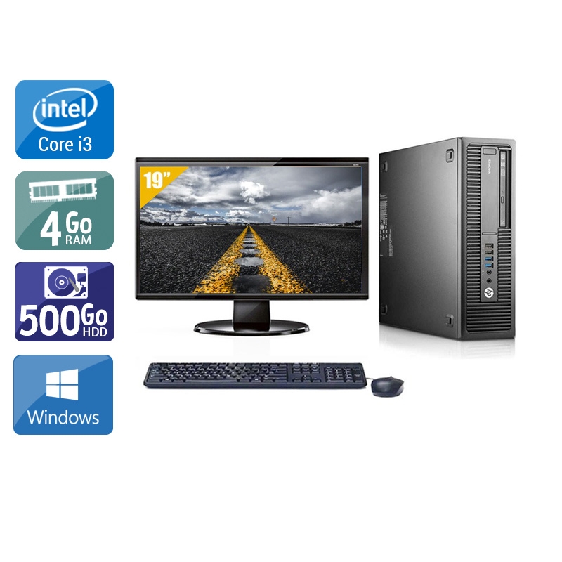 HP EliteDesk 800 G1 SFF i3 avec Écran 19 pouces 4Go RAM 500Go HDD Windows 10