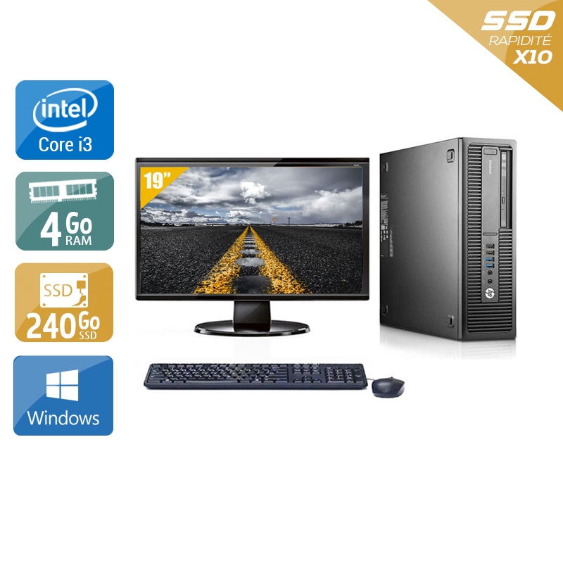 HP EliteDesk 800 G1 SFF i3 avec Écran 19 pouces 4Go RAM 240Go SSD Windows 10