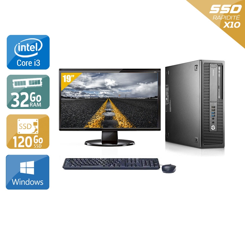 HP EliteDesk 800 G1 SFF i3 avec Écran 19 pouces 32Go RAM 120Go SSD Windows 10