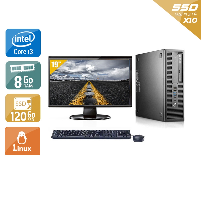 HP EliteDesk 800 G1 SFF i3 avec Écran 19 pouces 8Go RAM 120Go SSD Linux