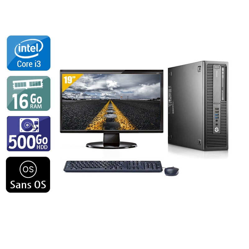 HP EliteDesk 800 G1 SFF i3 avec Écran 19 pouces 16Go RAM 500Go HDD Sans OS
