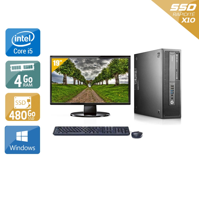 HP EliteDesk 800 G1 SFF i5 avec Écran 19 pouces 4Go RAM 480Go SSD Windows 10