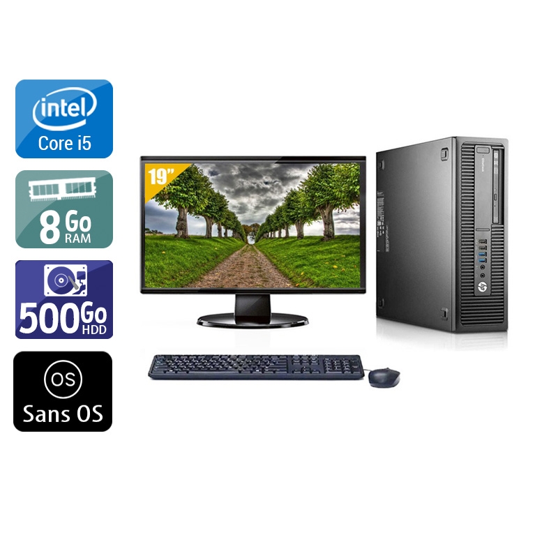HP EliteDesk 800 G1 SFF i5 avec Écran 19 pouces 8Go RAM 500Go HDD Sans OS