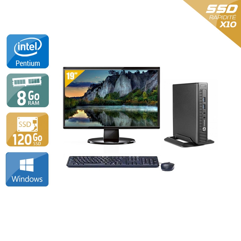 HP EliteDesk 800 G1 TINY Pentium G Dual Core avec Écran 19 pouces 8Go RAM 120Go SSD Windows 10