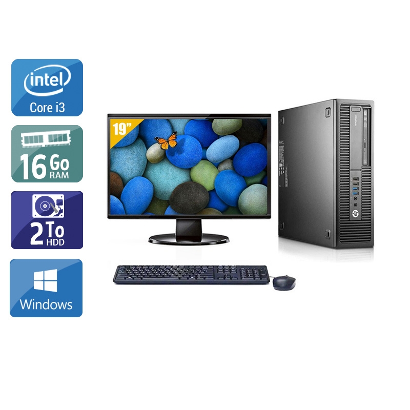 HP EliteDesk 800 G2 SFF i3 Gen 6 avec Écran 19 pouces 16Go RAM 2To HDD Windows 10
