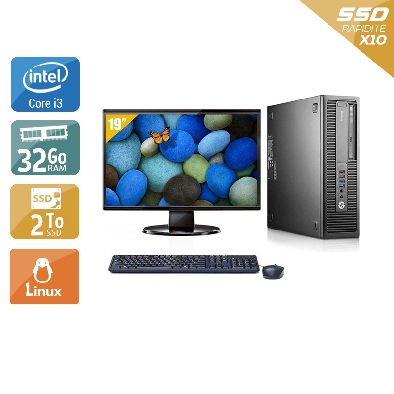 HP EliteDesk 800 G2 SFF i3 Gen 6 avec Écran 19 pouces 32Go RAM 2To SSD Linux