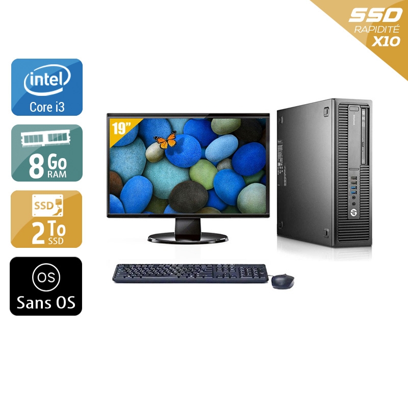 HP EliteDesk 800 G2 SFF i3 Gen 6 avec Écran 19 pouces 8Go RAM 2To SSD Sans OS