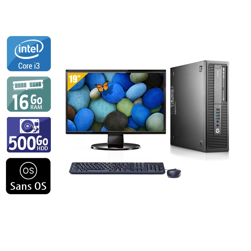 HP EliteDesk 800 G2 SFF i3 Gen 6 avec Écran 19 pouces 16Go RAM 500Go HDD Sans OS