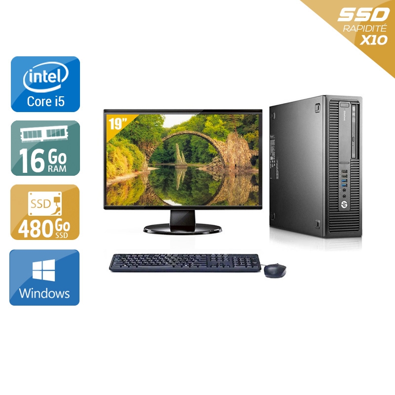 HP EliteDesk 800 G2 SFF i5 Gen 6 avec Écran 19 pouces 16Go RAM 480Go SSD Windows 10