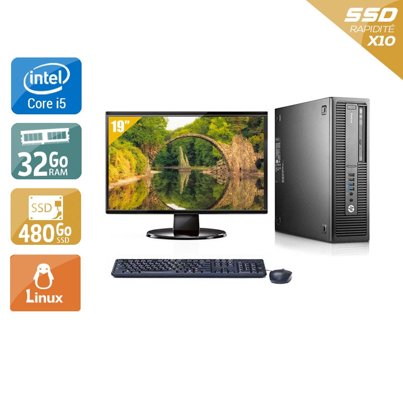 HP EliteDesk 800 G2 SFF i5 Gen 6 avec Écran 19 pouces 8Go RAM 480Go SSD Linux