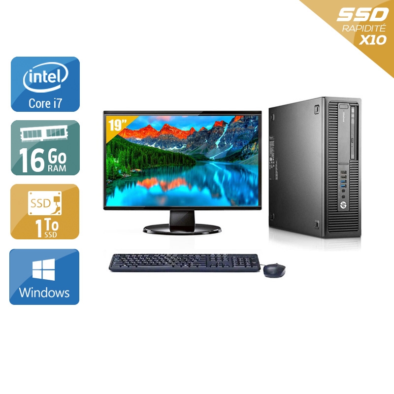 HP EliteDesk 800 G2 SFF i7 Gen 6 avec Écran 19 pouces 16Go RAM 1To SSD Windows 10