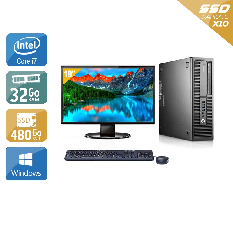HP EliteDesk 800 G2 SFF i7 Gen 6 avec Écran 19 pouces 32Go RAM 480Go SSD Windows 10
