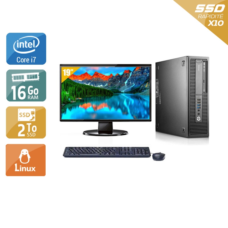 HP EliteDesk 800 G2 SFF i7 Gen 6 avec Écran 19 pouces 16Go RAM 2To SSD Linux
