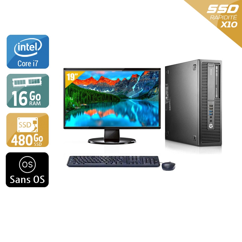 HP EliteDesk 800 G2 SFF i7 Gen 6 avec Écran 19 pouces 16Go RAM 480Go SSD Sans OS
