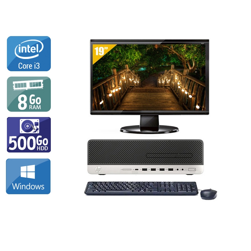 HP EliteDesk 800 G3 SFF i3 Gen 7 avec Écran 19 pouces 8Go RAM 500Go HDD Windows 10