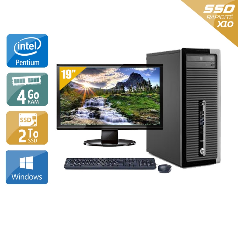 HP ProDesk 400 G1 Tower Pentium G Dual Core avec Écran 19 pouces 4Go RAM 2To SSD Windows 10