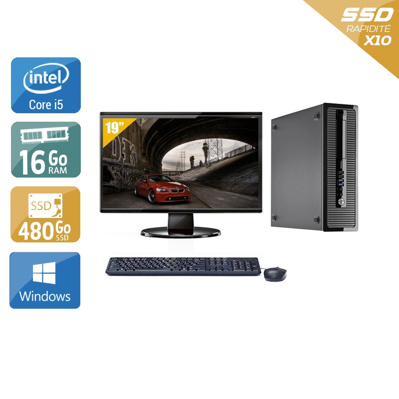 HP ProDesk 400 G1 SFF i5 avec Écran 19 pouces 16Go RAM 480Go SSD Windows 10