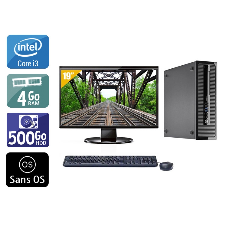 HP ProDesk 400 G2 Tower i3 avec Écran 19 pouces 4Go RAM 500Go HDD Sans OS