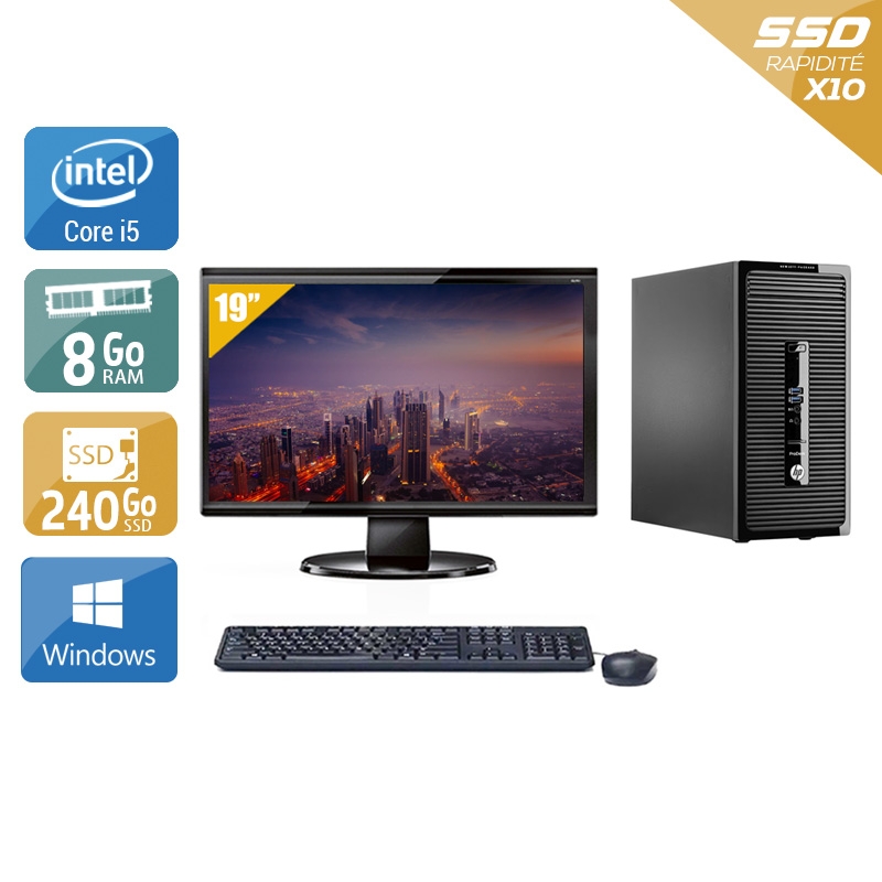 HP ProDesk 400 G2 Tower i5 avec Écran 19 pouces 8Go RAM 240Go SSD Windows 10