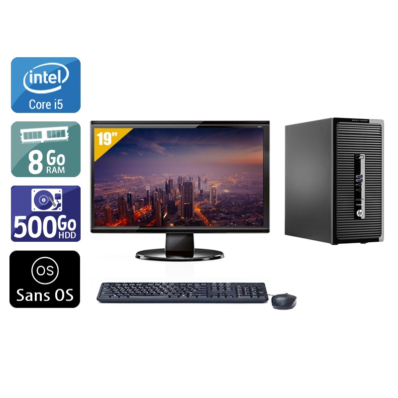 HP ProDesk 400 G2 Tower i5 avec Écran 19 pouces 8Go RAM 500Go HDD Sans OS