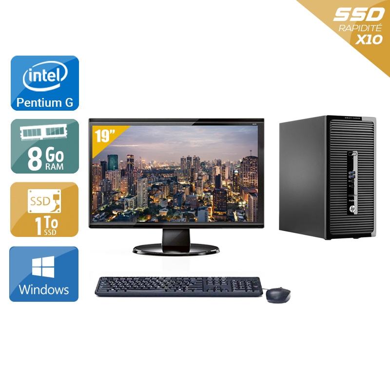 HP ProDesk 400 G2 Tower Pentium G Dual Core avec Écran 19 pouces 8Go RAM 1To SSD Windows 10