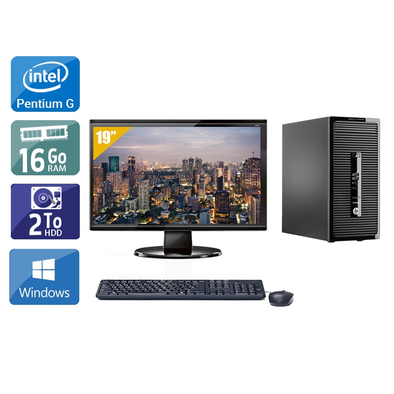 HP ProDesk 400 G2 Tower Pentium G Dual Core avec Écran 19 pouces 16Go RAM 2To HDD Windows 10